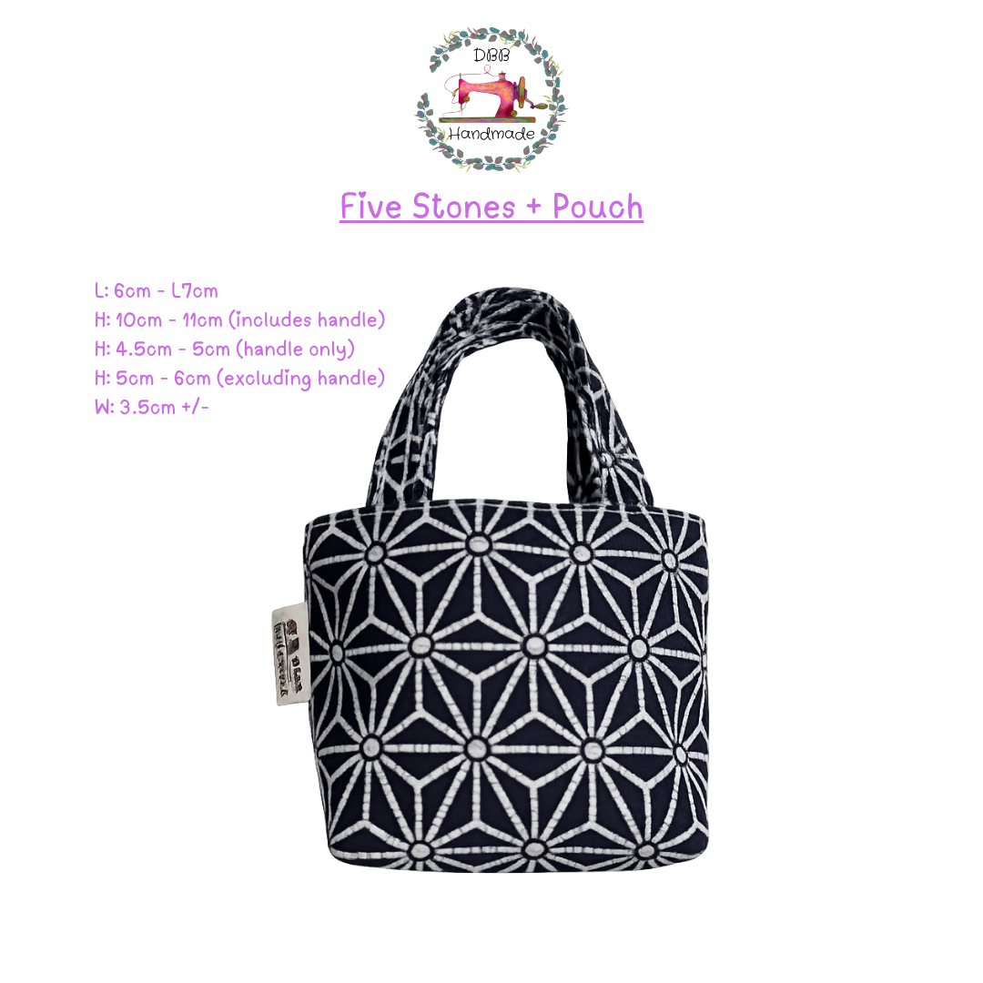 [Minor Flaws] DBB Handmade Mini Tote Pouches + Traditional Games Five Stones – Stylish Leaf, Floral & Geometric Patterns, Perfect Gift Bags