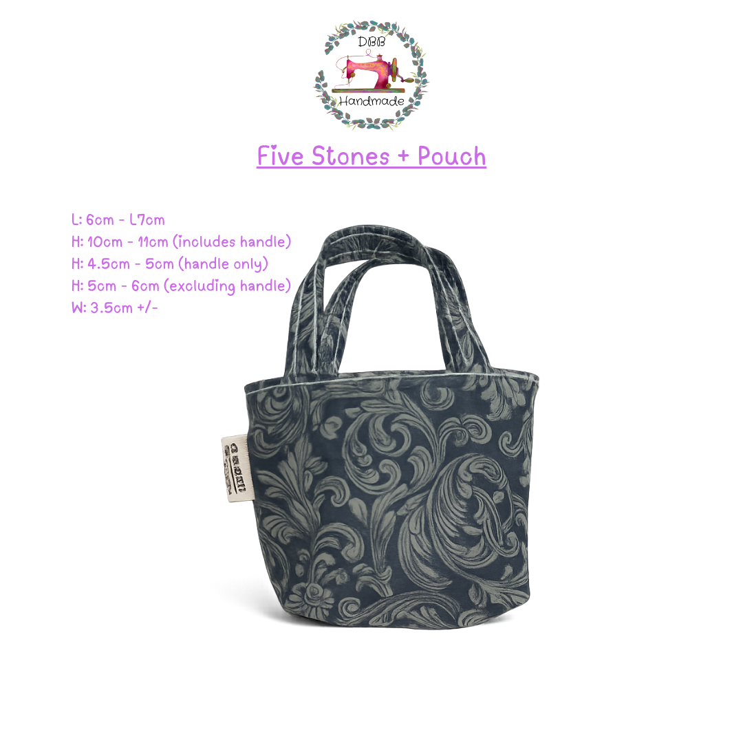 [Minor Flaws] DBB Handmade Mini Tote Pouches + Traditional Games Five Stones – Stylish Leaf, Floral & Geometric Patterns, Perfect Gift Bags