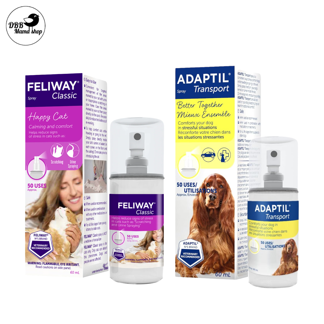 ADAPTIL Transport & FELIWAY Classic Calming Spray 60mL | Vet Recommended | Reduces Pet Stress | 50 Uses
