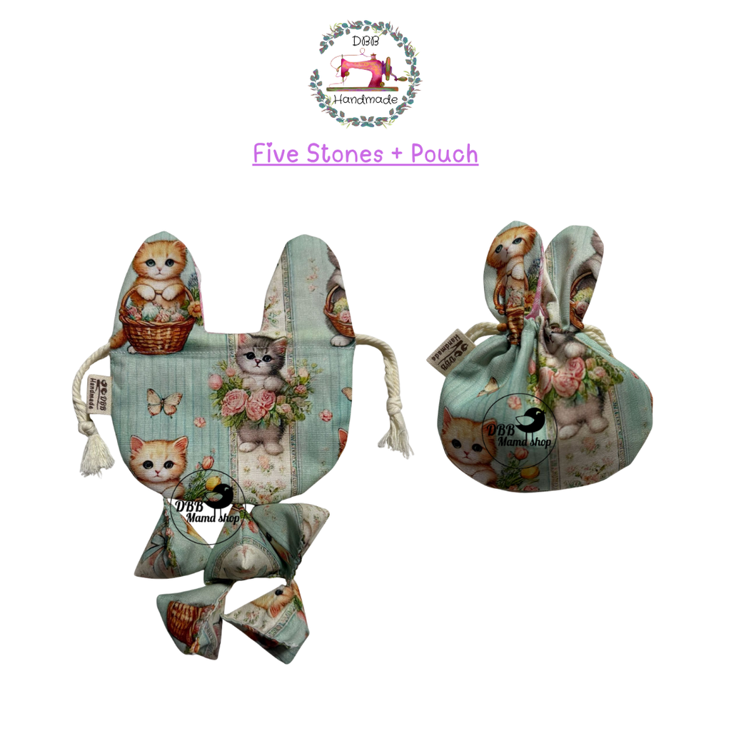 Ready To Play - Many Fabric Designs - Traditional Five Stones Games with Keeping Pouch Set