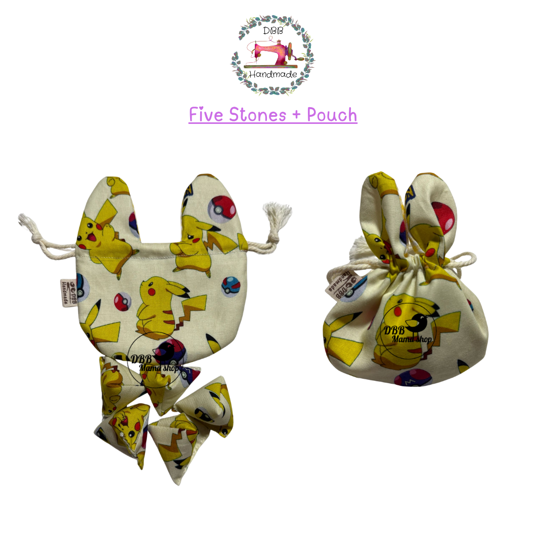 Ready To Play - Many Fabric Designs - Traditional Five Stones Games with Keeping Pouch Set