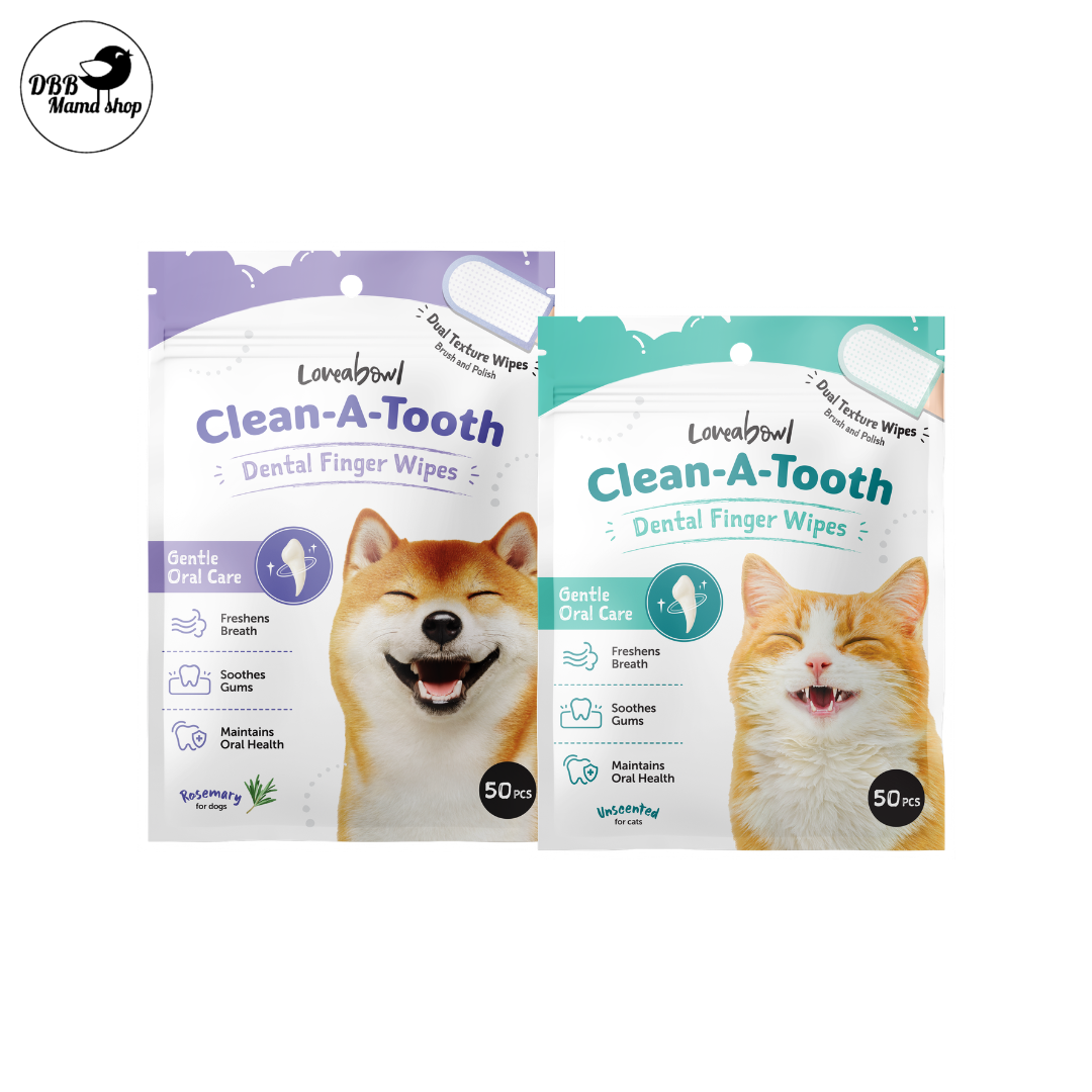 Loveabowl Clean-A-Tooth Dental Cleaning Wipes Cats & Dogs 50pcs Freshens Breath Soothes Gums Oral Care
