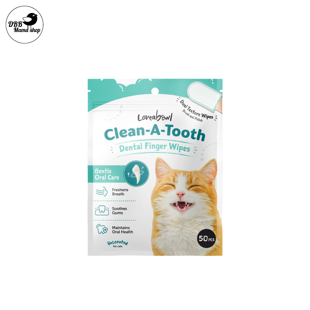 Loveabowl Clean-A-Tooth Dental Cleaning Wipes Cats & Dogs 50pcs Freshens Breath Soothes Gums Oral Care