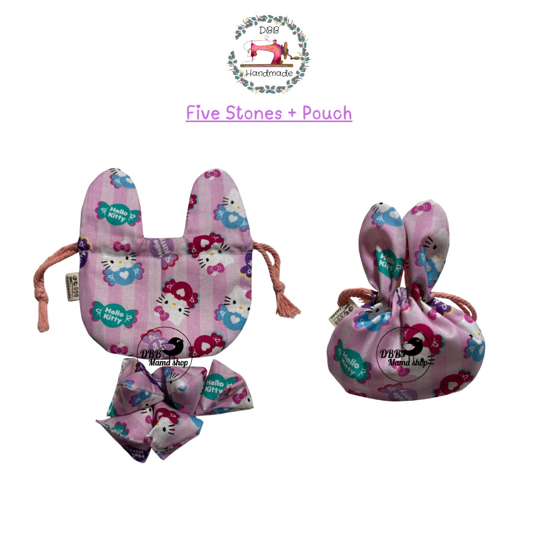 Ready To Play - Many Fabric Designs - Traditional Five Stones Games with Keeping Pouch Set