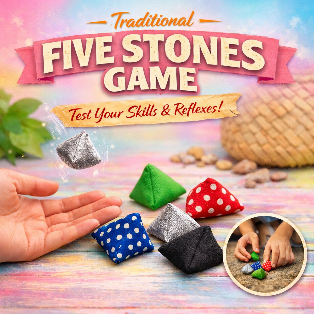 Ready To Play - Many Fabric Designs - Traditional Five Stones Games with Keeping Pouch Set