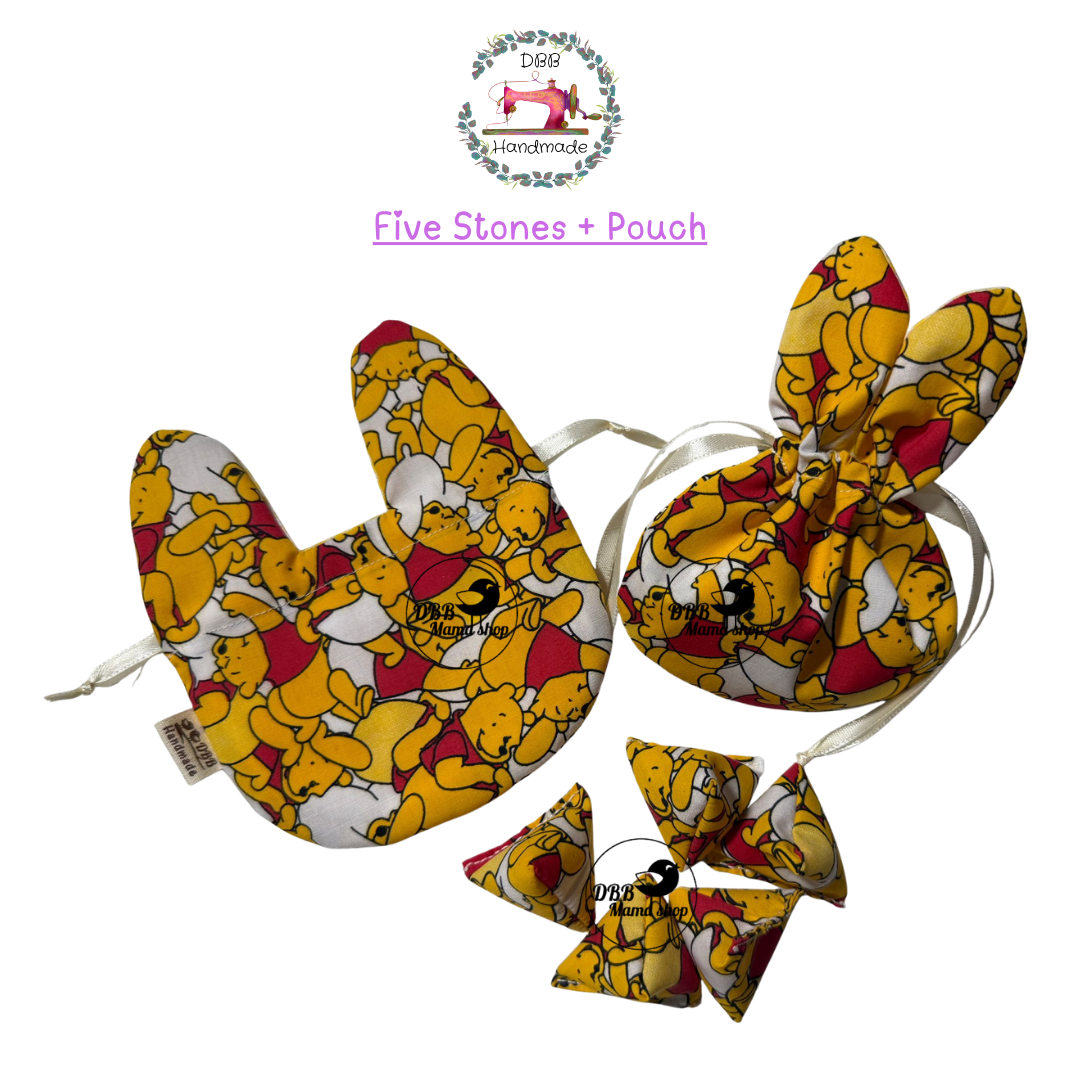 Ready To Play - Many Fabric Designs - Traditional Five Stones Games with Keeping Pouch Set